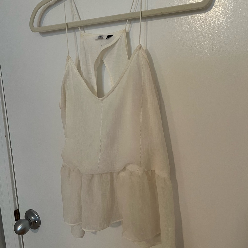 Spaghetti Strap Top with Sheer Peplum